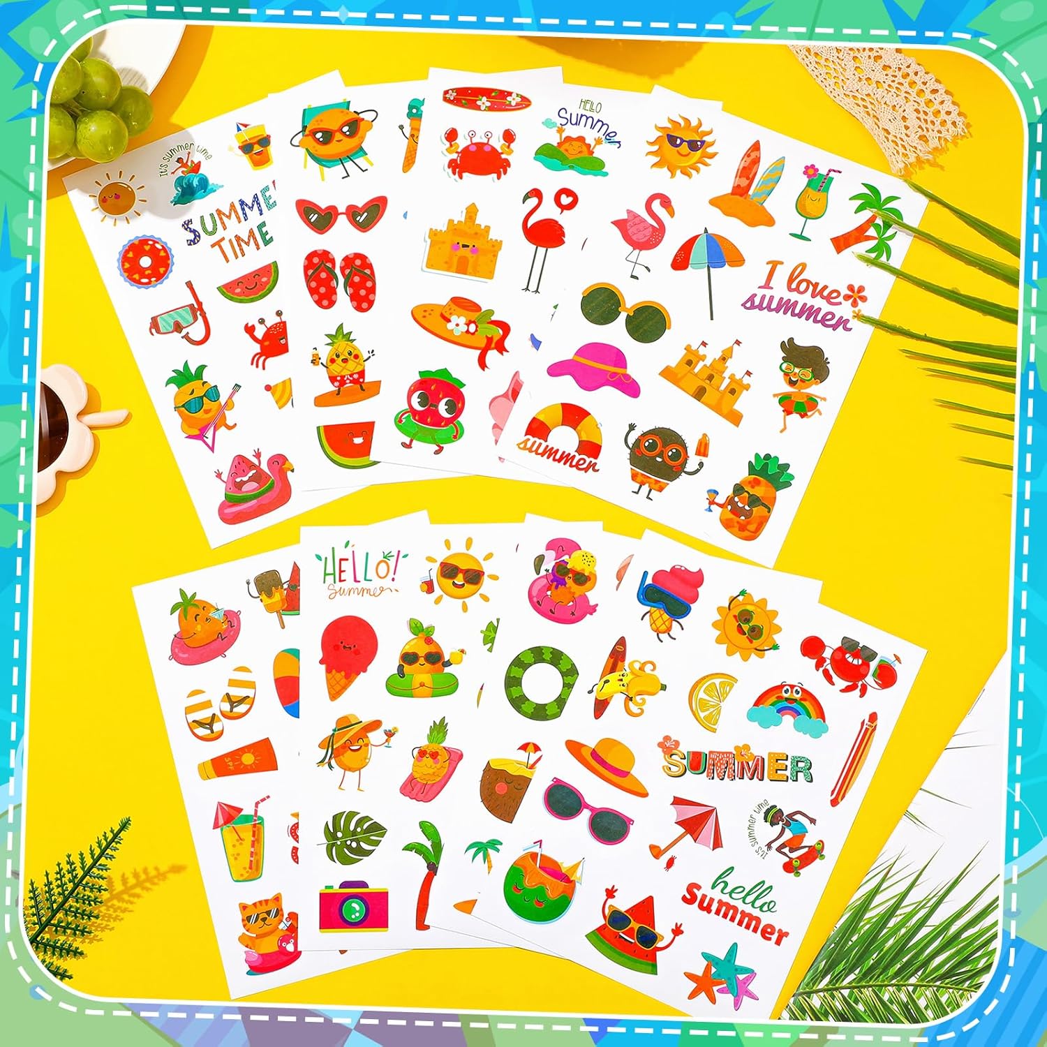 Jenaai 12 Pairs Luau Party Sunglasses and 8 Sheets of Hawaiian Tropical Beach Stickers for Adults, Party Favors, Photo Booth Props Accessories