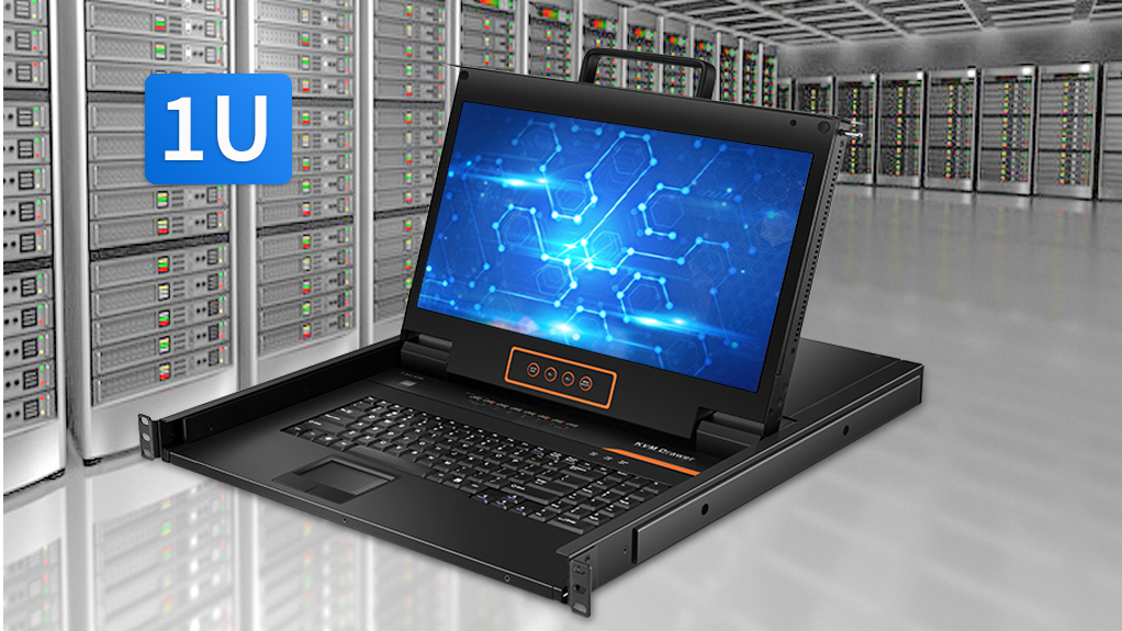 Image of 8 Port HDMI Rack Mount KVM Console 17.3-Inch 1080P with KVM Cables, Standard 1U Height KVM Switch Drawer+ Rackmount Monitor+ Keyboard+Touchpad, OSD /Hotkey /Button Switching, Fits 19'' Rack