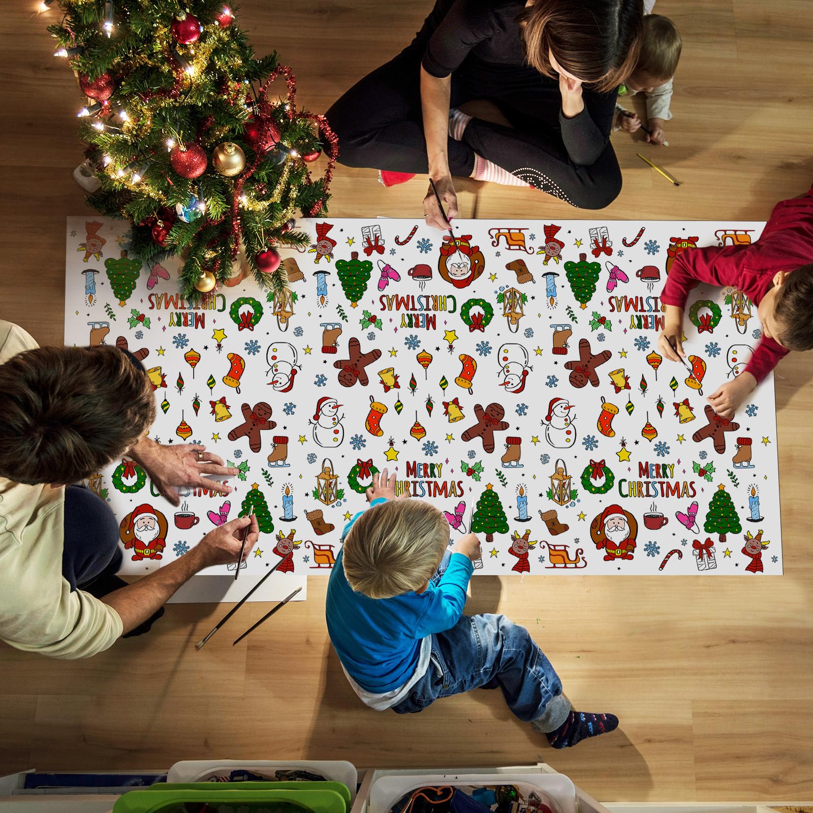 Merry Christmas Coloring Tablecloth - 53.9x107.8 Inch Giant Santa Snowman Poster For Kids Adults Holiday Party Craft - View #10