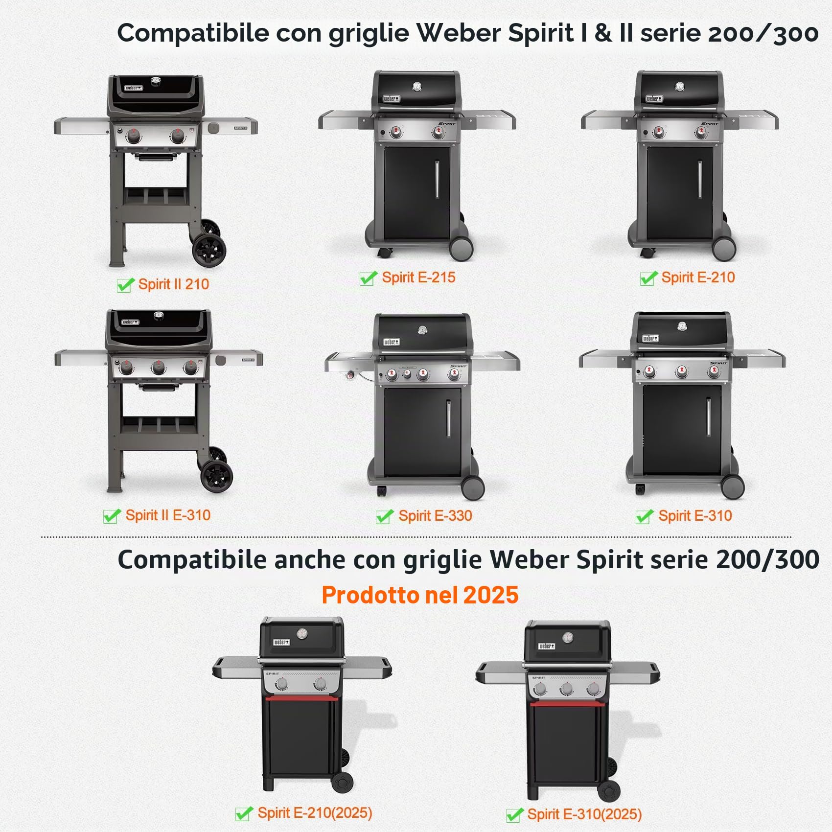 Onlyfire BRK-6045 Acciaio Inossidabile Grill Girarrosto Kit Si Adatta per Barbecue a gas Weber Spirit I&II Serie 200/300 e Spirit 2/3/4 Fuochi Barbecue a Gas (2025)