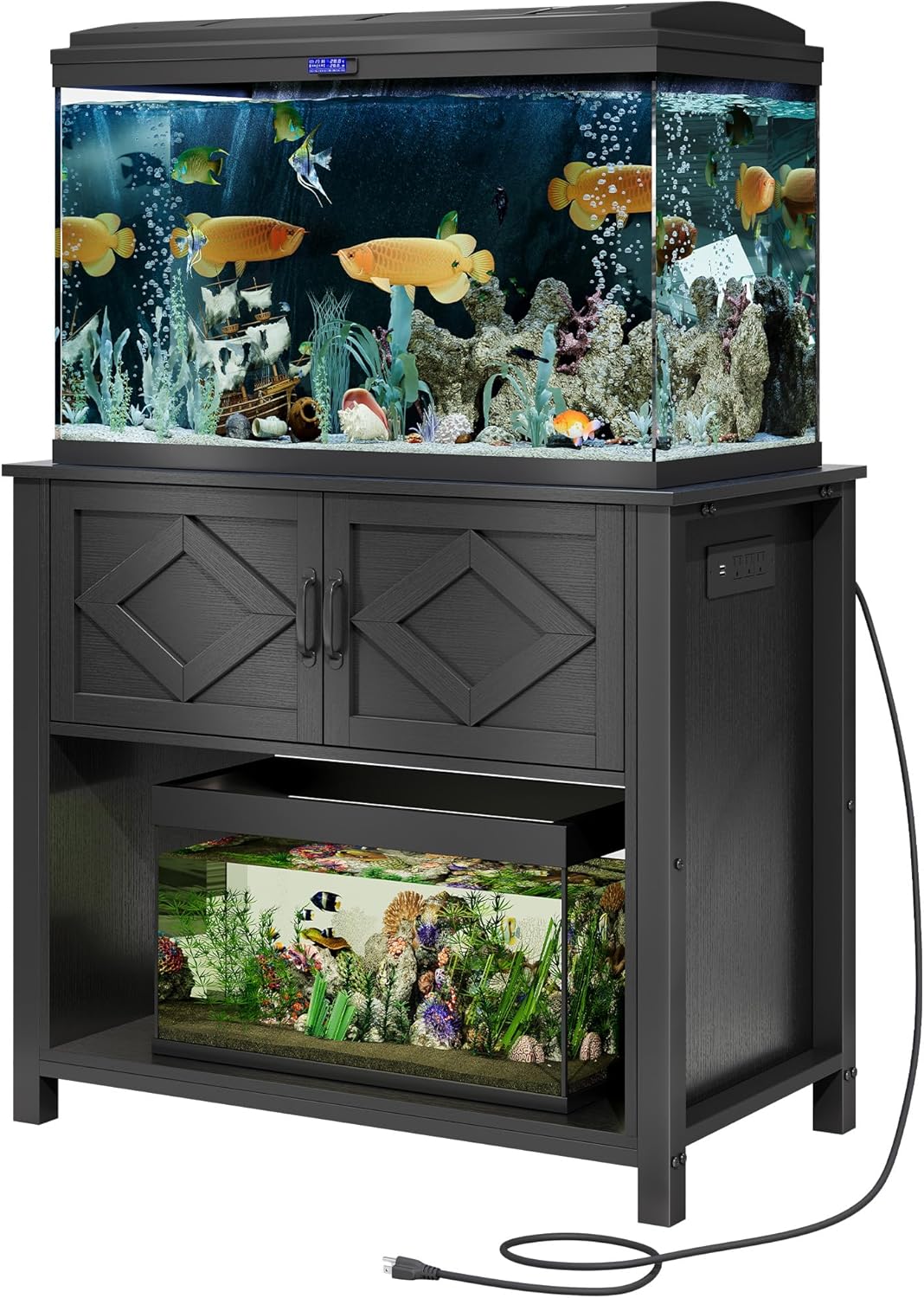 GRUSIGN 40-50 Gallon Fish Tank Stand with Outlets, Double Cabinet