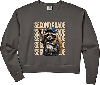 Womens Funny Raccoon Second Grade Student Class Present Comfort Colors Crop Sweatshirt