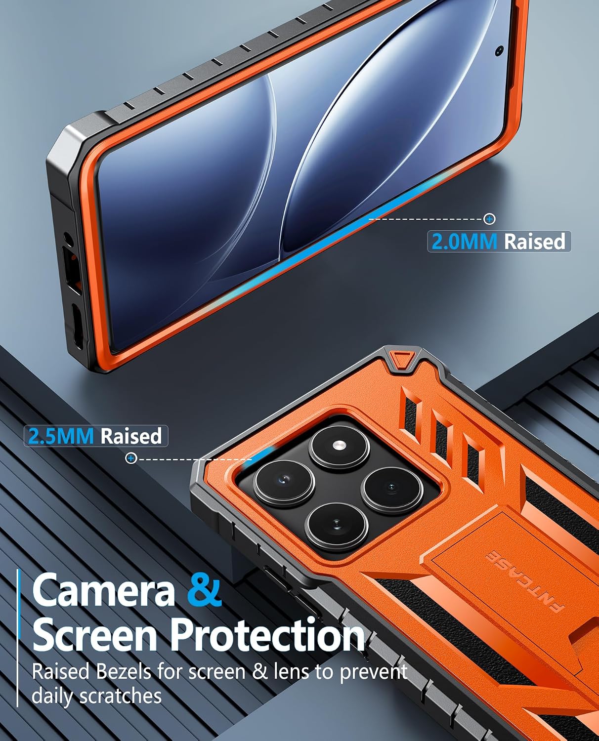 FNTCASE for Motorola Edge 2025 Case: Military Grade Drop Proof Protection Mobile Cover with Kickstand | Matte Textured Rugged Shockproof TPU | Protective Sturdy Phone Case - Orange