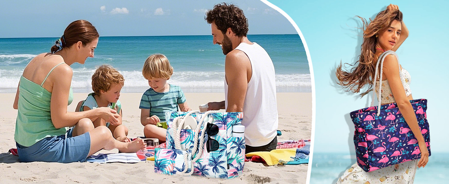 Borsa Spiaggia Grande Leggera - Tote Bag Donna | Impermeabile, Antisabbia, Multi-Tasche - Foto 12