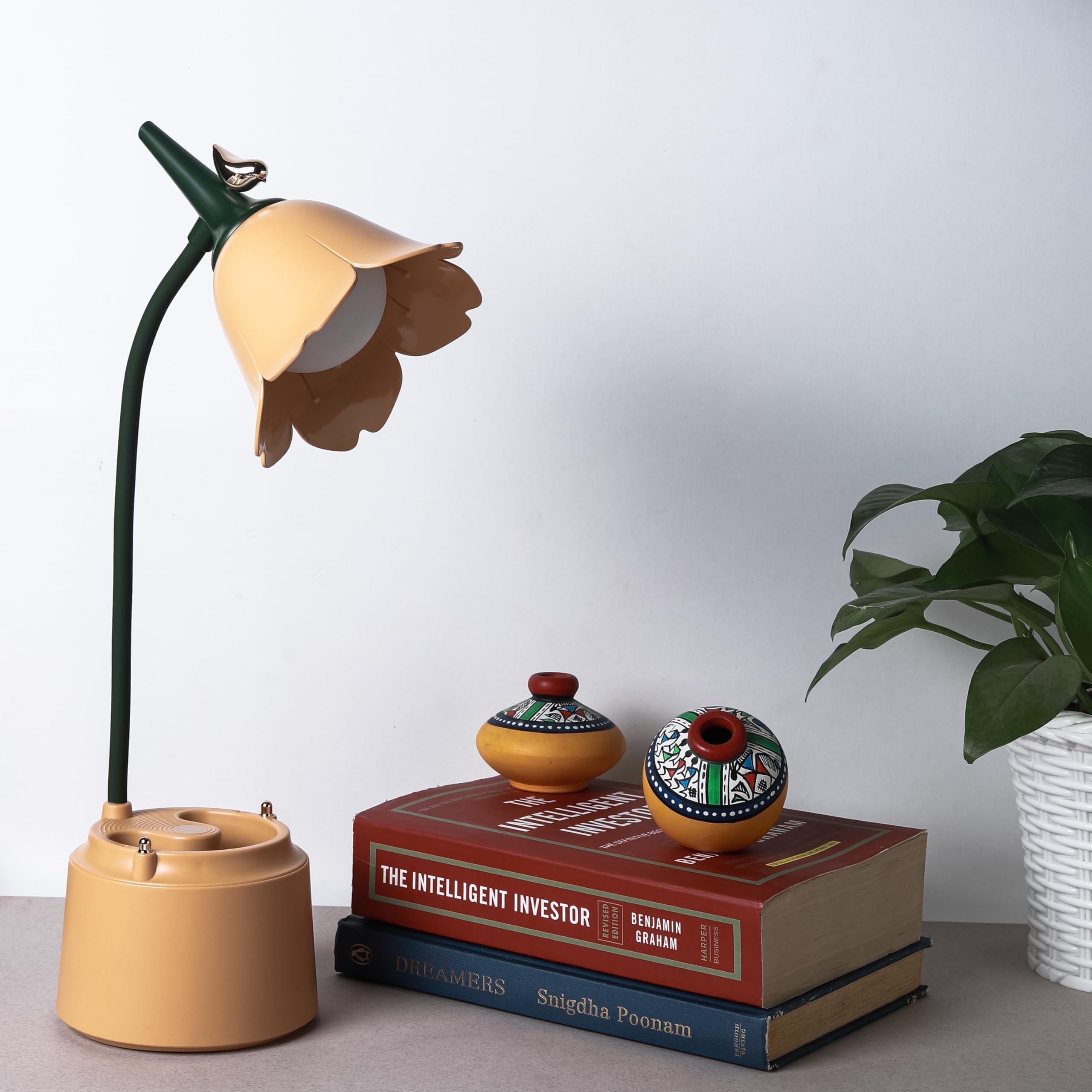 Lexton Flower Bird Table Lamp | Eye Friendly, USB Rechargeable, 3 Color Modes, Touch On/Off Switch, Adjustable Arm, Pen Holder | Suitable for Room Decor, Reading, Office (Pack of 1, Peach)-image-16
