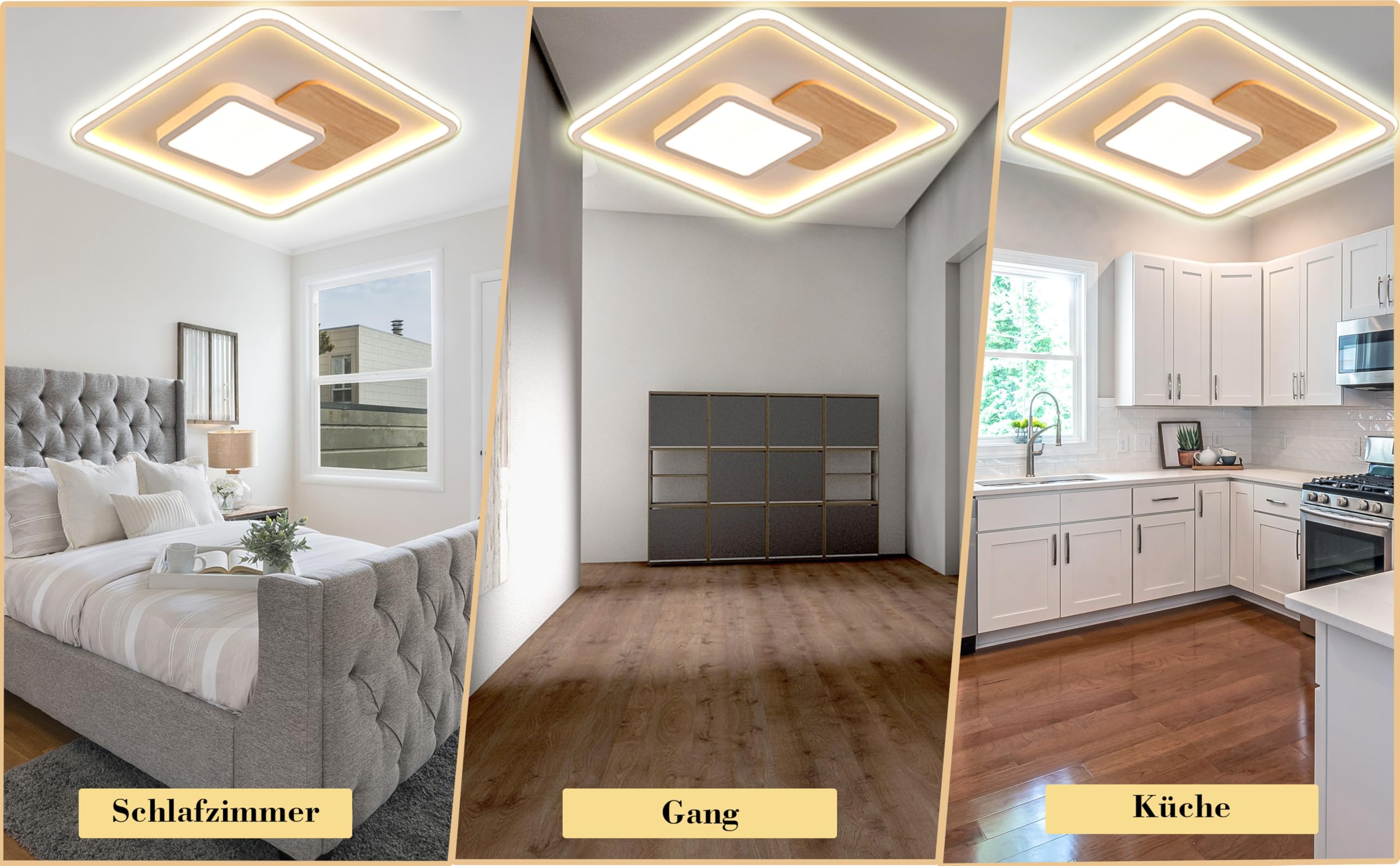 Quadrat LED Deckenleuchte, Deckenlampe mit Holz, Deckenlampen Dimmbar mit Fernbedienung,Moderne Holz Deckenlampe für Schlafzimmer Kinderzimmer Wohnzimmer Küche(51.5 * 51.5CM 50W)