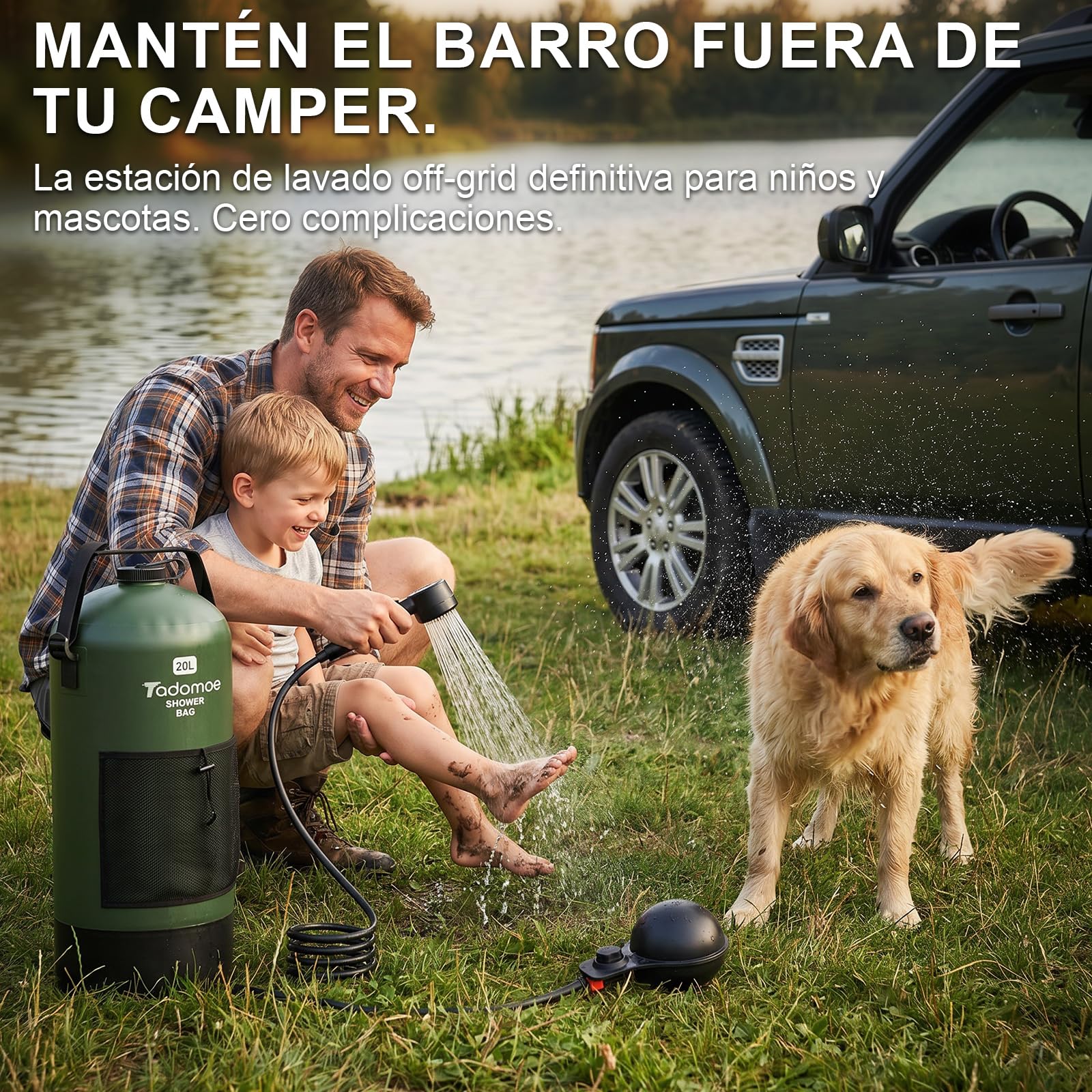 20L Ducha Camper Portatil con Bomba de Aire de Pie, Bolsa Ducha Camping con Boquilla Práctica para Camping, Senderismo y Playa