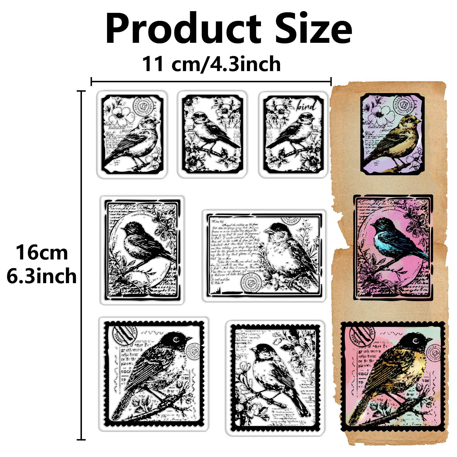 CRASPIRE Bird Rubber Stamps Silicone Clear Stamp Sheets Retro Vintage Cute Animal Flower Transparent Stamp Seals Sheets for DIY Handmade Journaling Card Scrapbooking Photo Album Notebook Decorations - Image 2