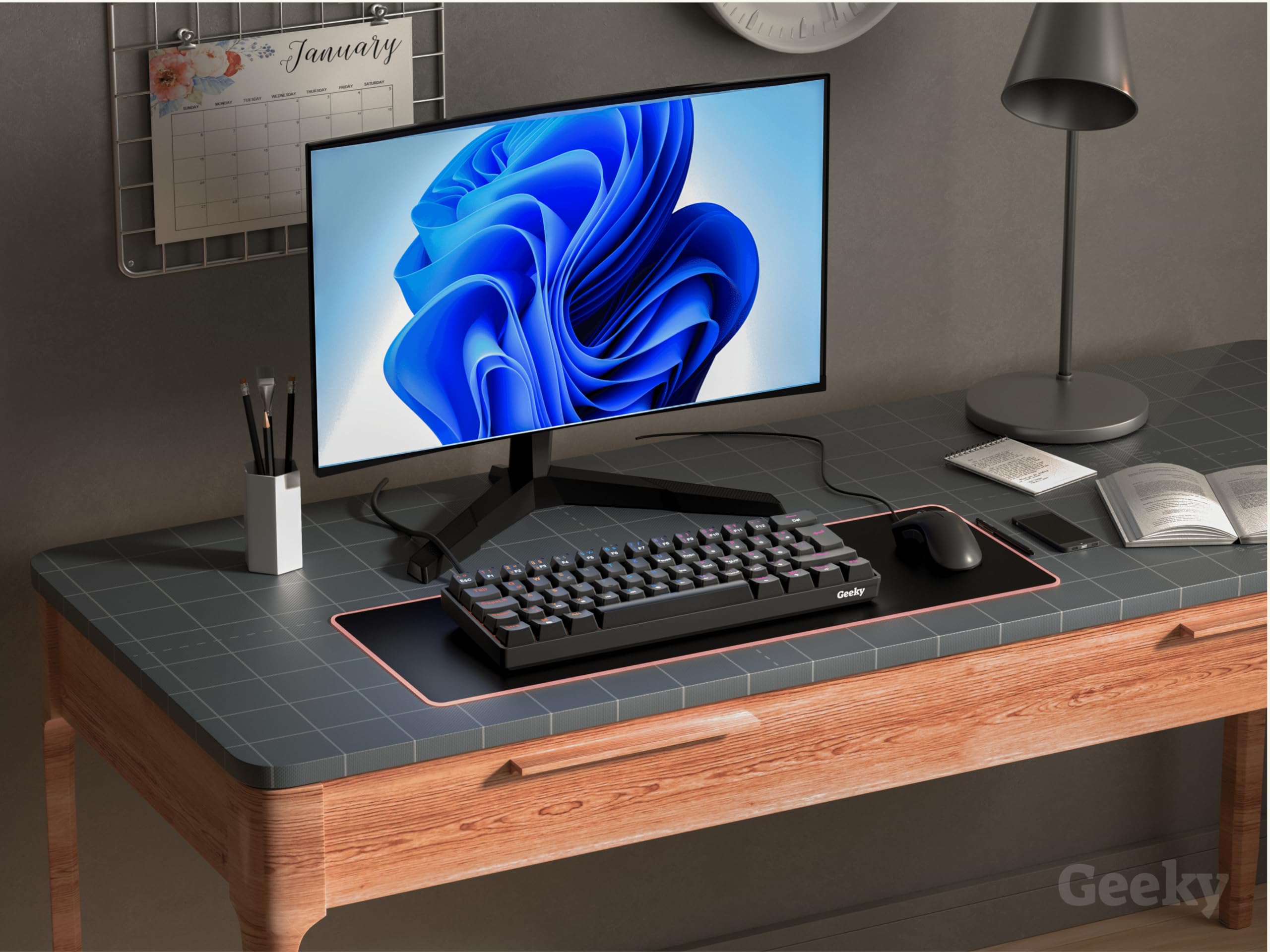 Geeky GK61 SE 60% | Mechanische Gaming-Tastatur | 62 Tasten Multi Color RGB LED Hintergrundbeleuchtung für PC/Mac Gamer| ISO DE Qwertz Deutsches Layout (Schwarz, Mechanical Brown)