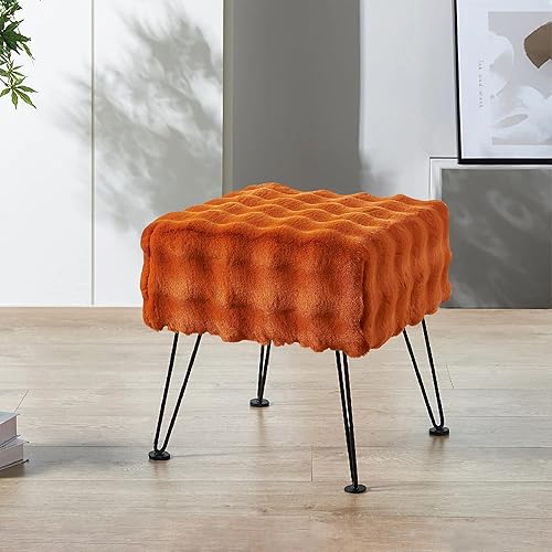 Asiento otomano cuadrado naranja suave y mullido de piel sintética, asiento de entrada, 17 x 17 x 17 pulgadas, mesa auxiliar resistente para sala de