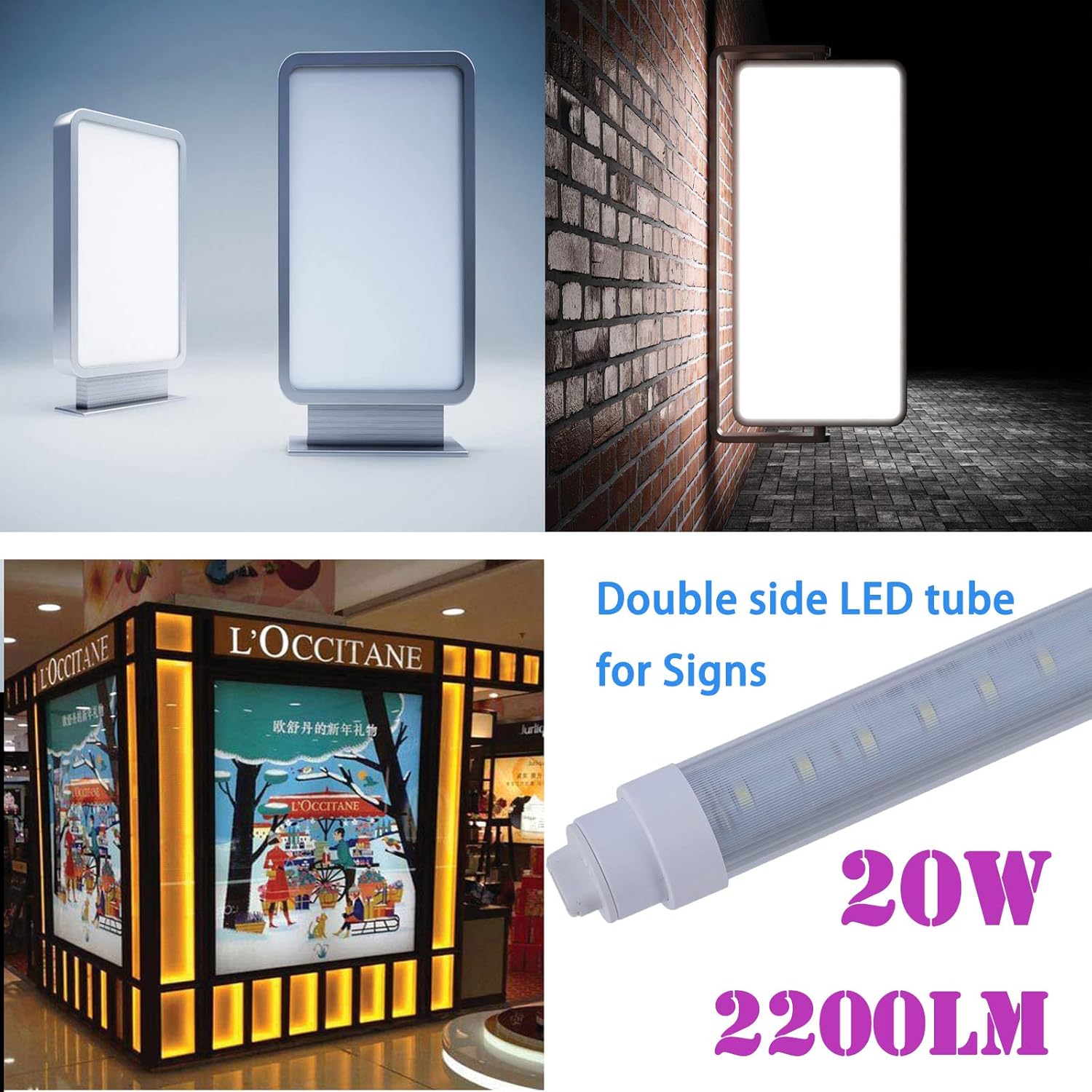 6 Pack T10 3FT 20W Led Tube Light Double Sided 360° Rotatable R17D Base Double Rows Led Ballast Bypass 3 Foot Advertisement Sign Lighting 6000k Cool White Striped Cover 100-277V