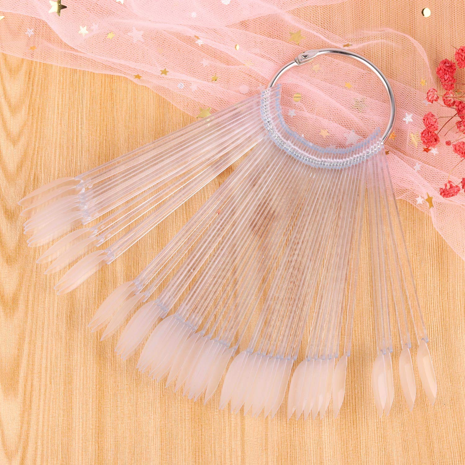 200 Pcs Nail Swatch Sticks, Oval Nail Polish Sample Swatches with Metal Ring for Nail Art Polish Practice, Clear