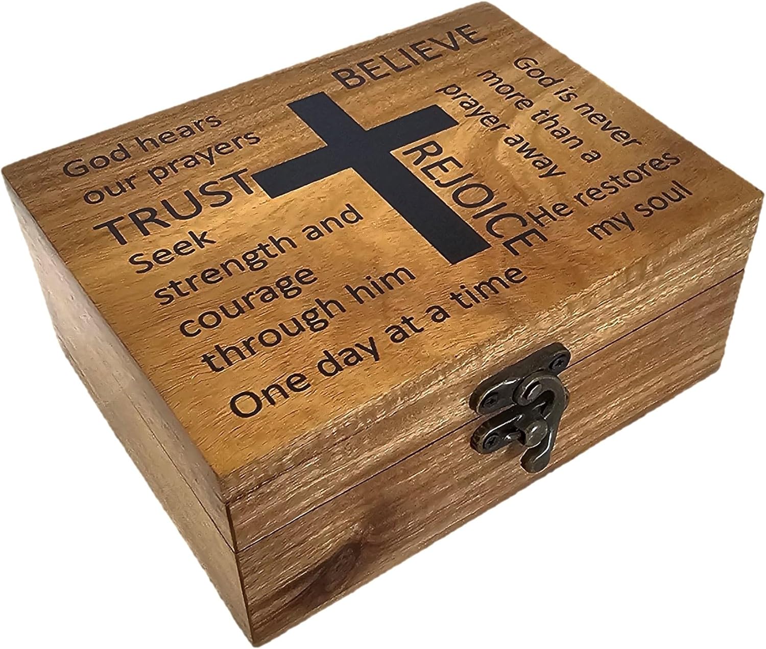 JB&C Premium Women's Rustic Brown Wooden Rosary Box, 4.75 x 5.75 x 2.5 inches, Hinged Latch, Thanksgiving Occasion, Jewelry Box