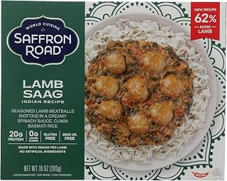 Saffron Road Frozen Lamb Saag: Grass-Fed Lamb, High Protein, Seed Oil Free, Gluten-Free, No Artificials - 10oz Meal