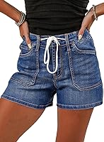 Sidefeel Women's High Waisted Stretchy Denim Jean Shorts with Drawstring Waist & Pockets - Casual Summer Jorts