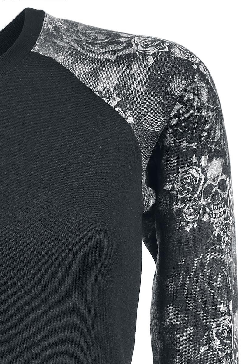 Black Premium by EMP Damen schwarzes Langarmshirt mit abgesetzten Ärmeln