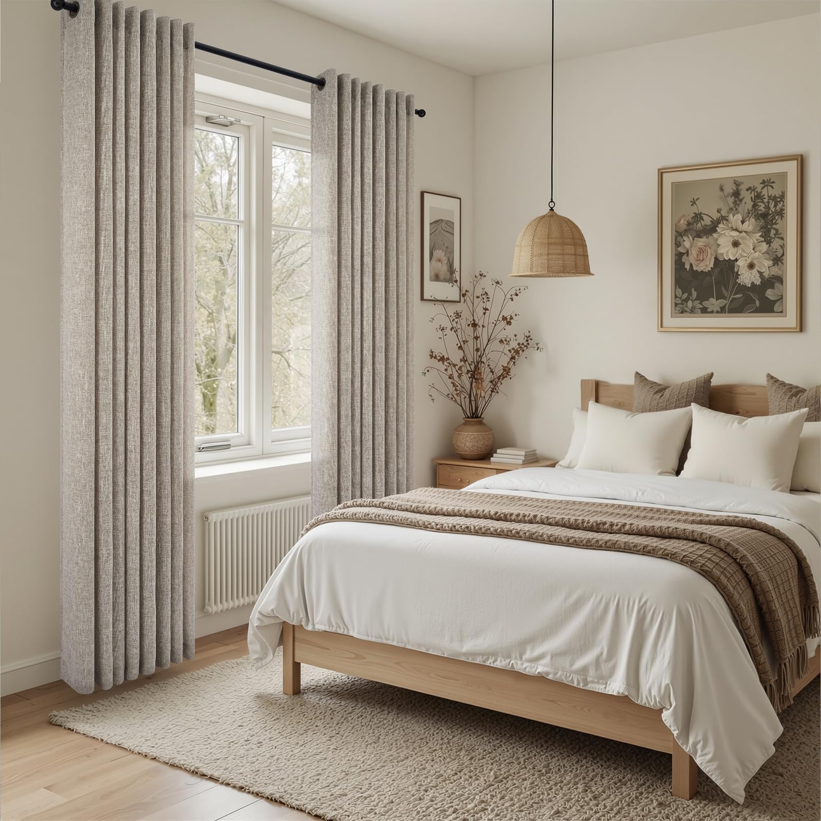 Topfinel Tende per Interni con Lino 140x240 CM 2 Pezzi, Tende Camera da Letto Moderne con Anelli, Decorazione Tenda Finestra Taupe Trasparente per Soggiorno Salotto Curtains