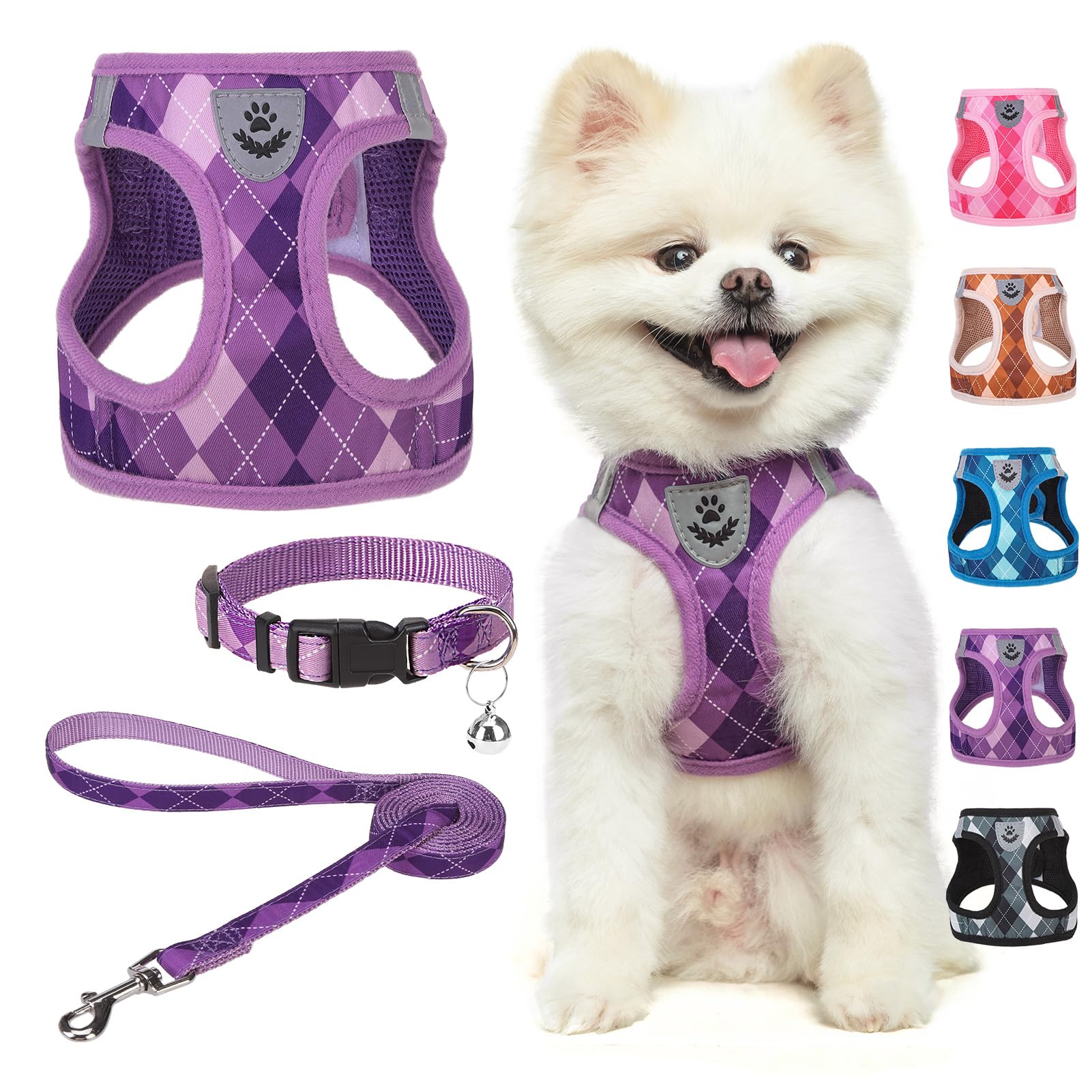 SCENEREAL Small Dog Harness and Leash Collar Set, Step in No Pull Soft Mesh Dog Harnesses for Small Medium Sized Dogs Puppy and Cats Outdoor Walking,