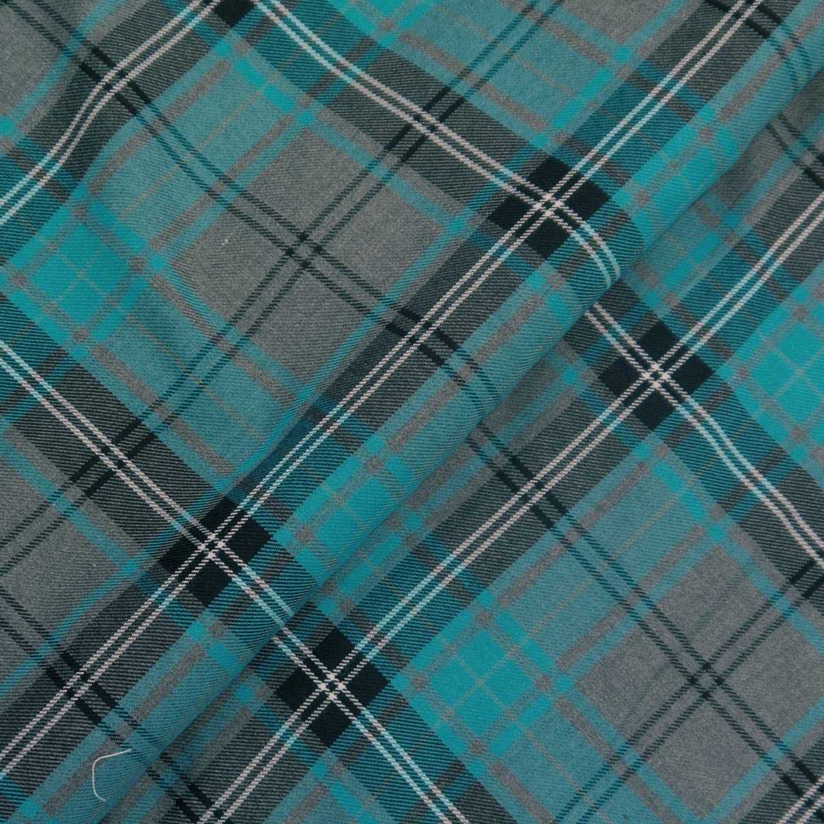 Quality Plaid Check Polyviscose Tartan Fabric 58" Wide (Grey Turquoise D53, Per Metre)