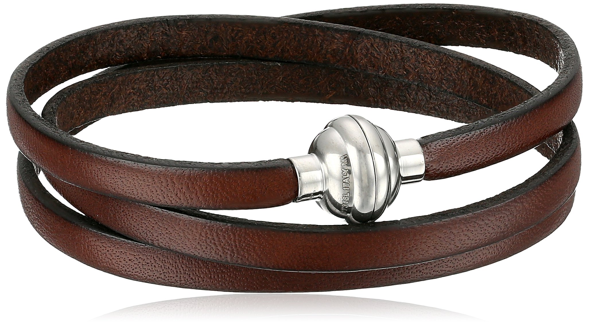 Amazon Essentials Leather and Stainless Steel Magnetic-Clasp Bracelet, (previously Amazon Collection)
