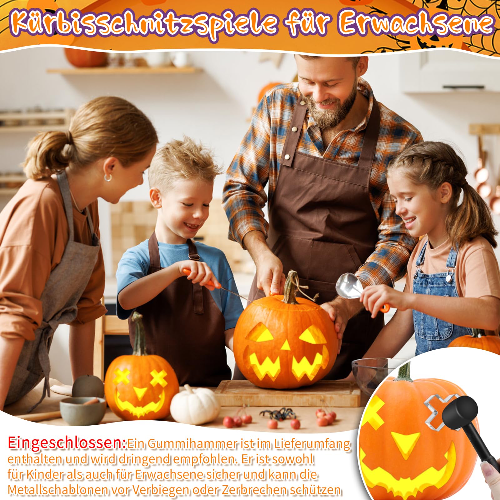 Dreamtop 14 pezzi Kit Intaglio Zucca Halloween Set Intaglio Zucca in Acciaio Inox fai da te Zucca Intaglio Strumento Incluso Mazzuolo di Gomma per Adulti e Bambini