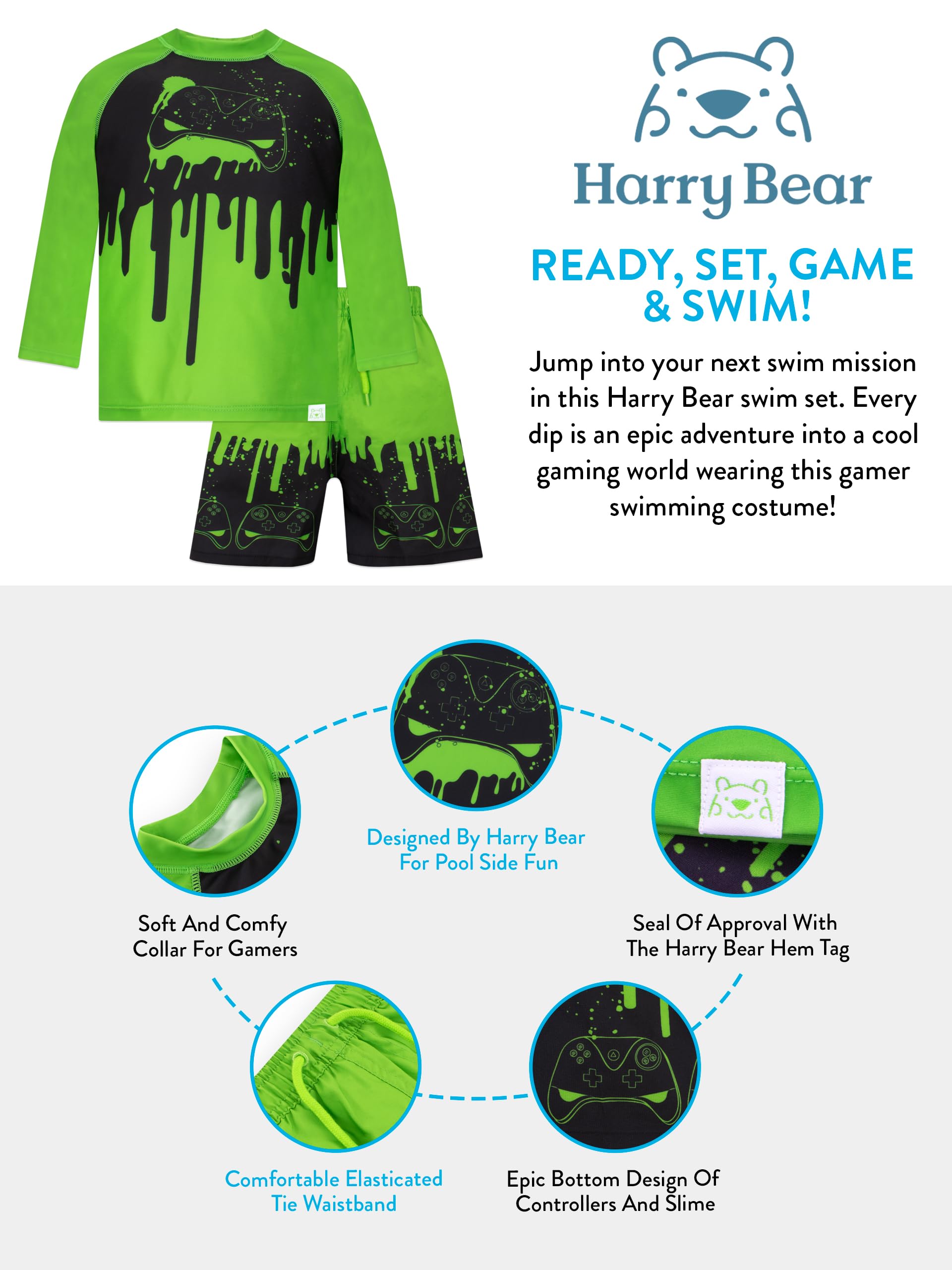 Harry Bear Bañador Niño | Juego De Bañador Niño Natation Gaming | Bañador Piscina Niño De 2 Piezas