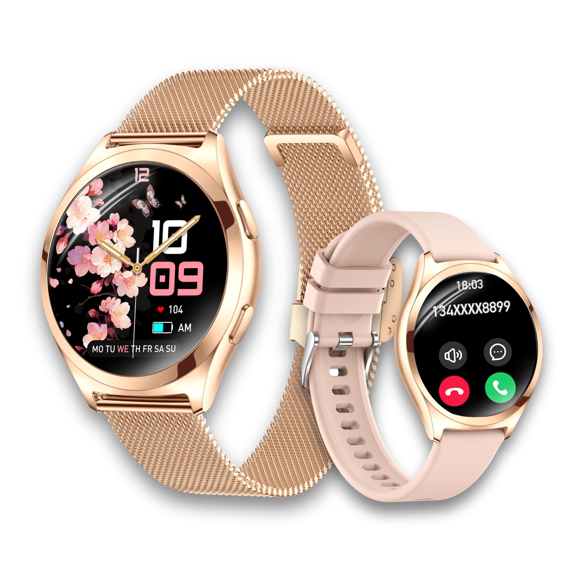 LSWATCH V2 Montre Connectée Femme avec Appel Bluetooth 1.6"- Smartwatch Oxygene Sanguin Tension Fréquence Cardiaque Podomètre Sommeil Météo 2 Bracelets Intelligent iOS Android +100 Sport