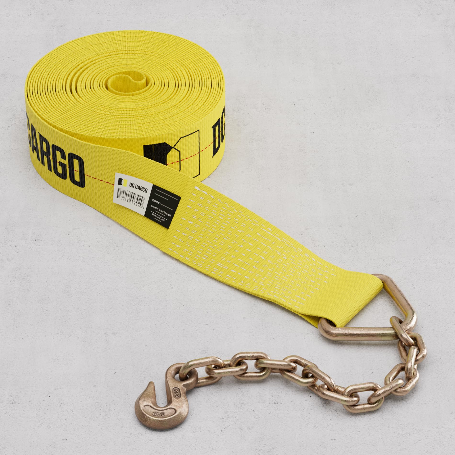 DC Cargo Mall Deux Sangles de treuil Robustes de 10,2 cm x 9,1 m avec extrémité de chaîne et Crochet, résistance à la Rupture de 7,348 kg | Chain TieDowns