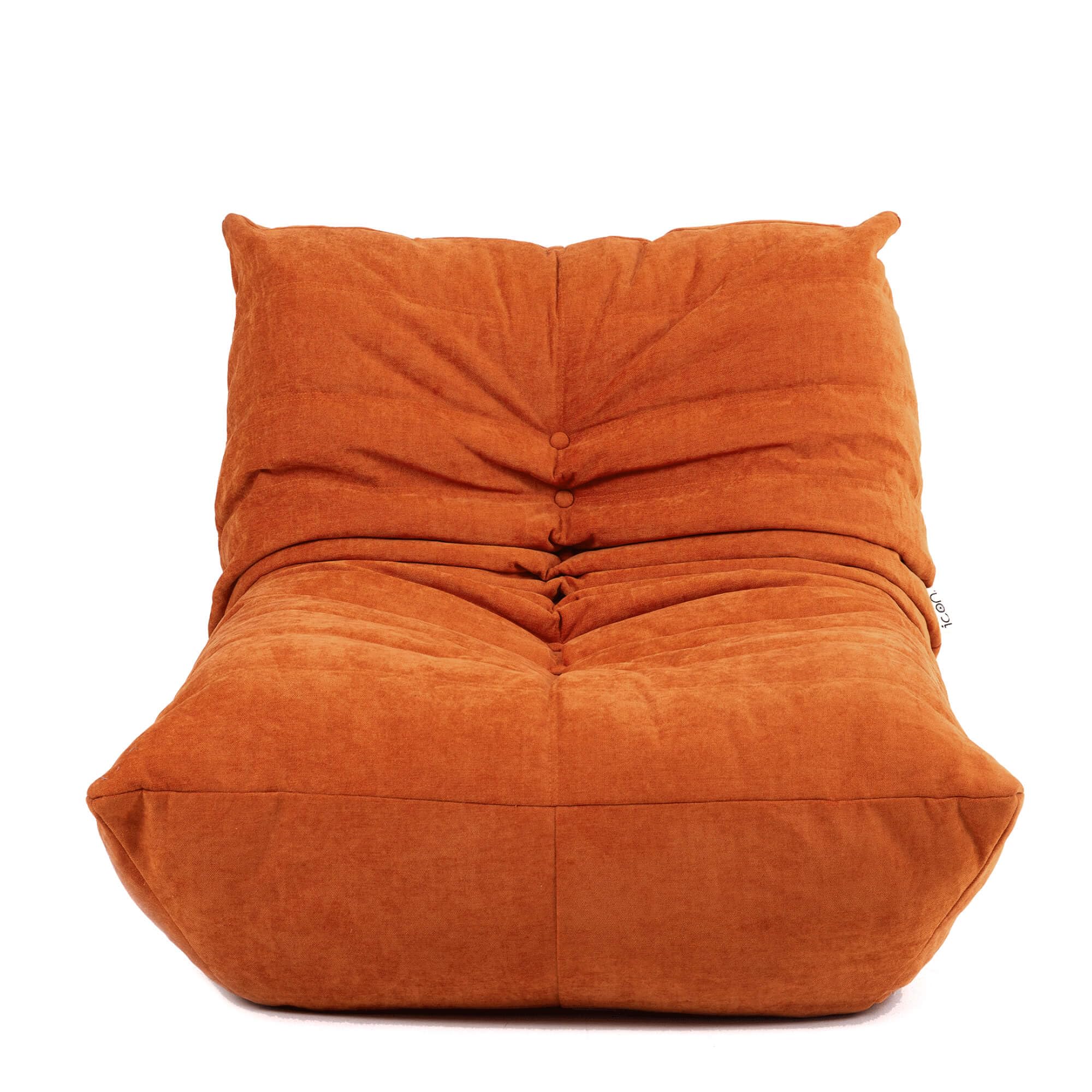 Icon Enzo Bodenstuhl mit Rückenlehne, Orange, Chenille Stoff, Bequemer Stuhl mit Schaumstofffüllung inklusive, Bodensofa, Wohnzimmermöbel, Schlafzimmerstuhl, Loungesessel, Akzentstuhl