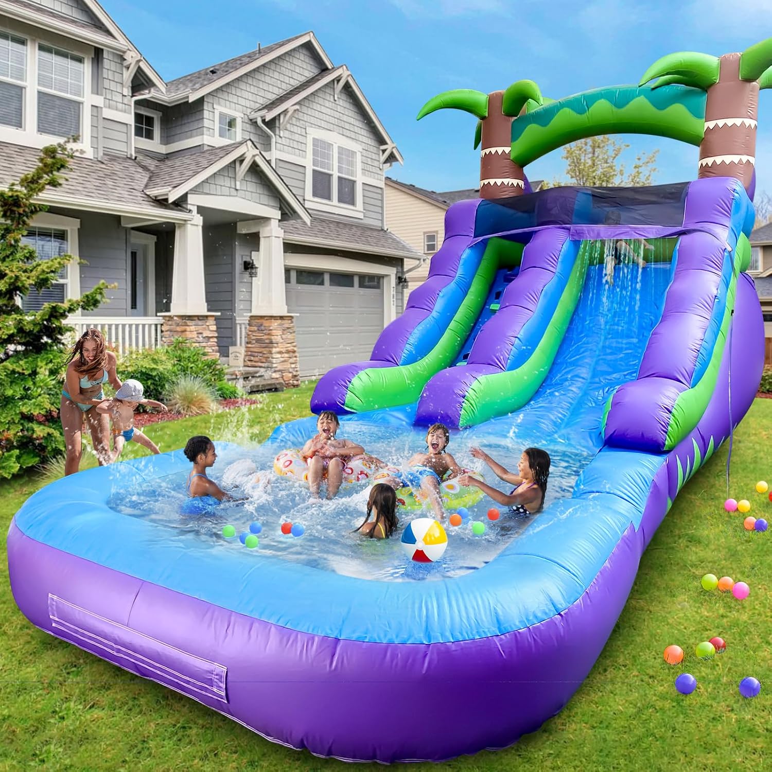 iLink-outer Inflatable Commercial Grade Water Slide with Water Tube and Blower for Kids and Adults All Age 21 x 12 x 9 FT Wet and Dry Huge PVC Pool for Summer Party