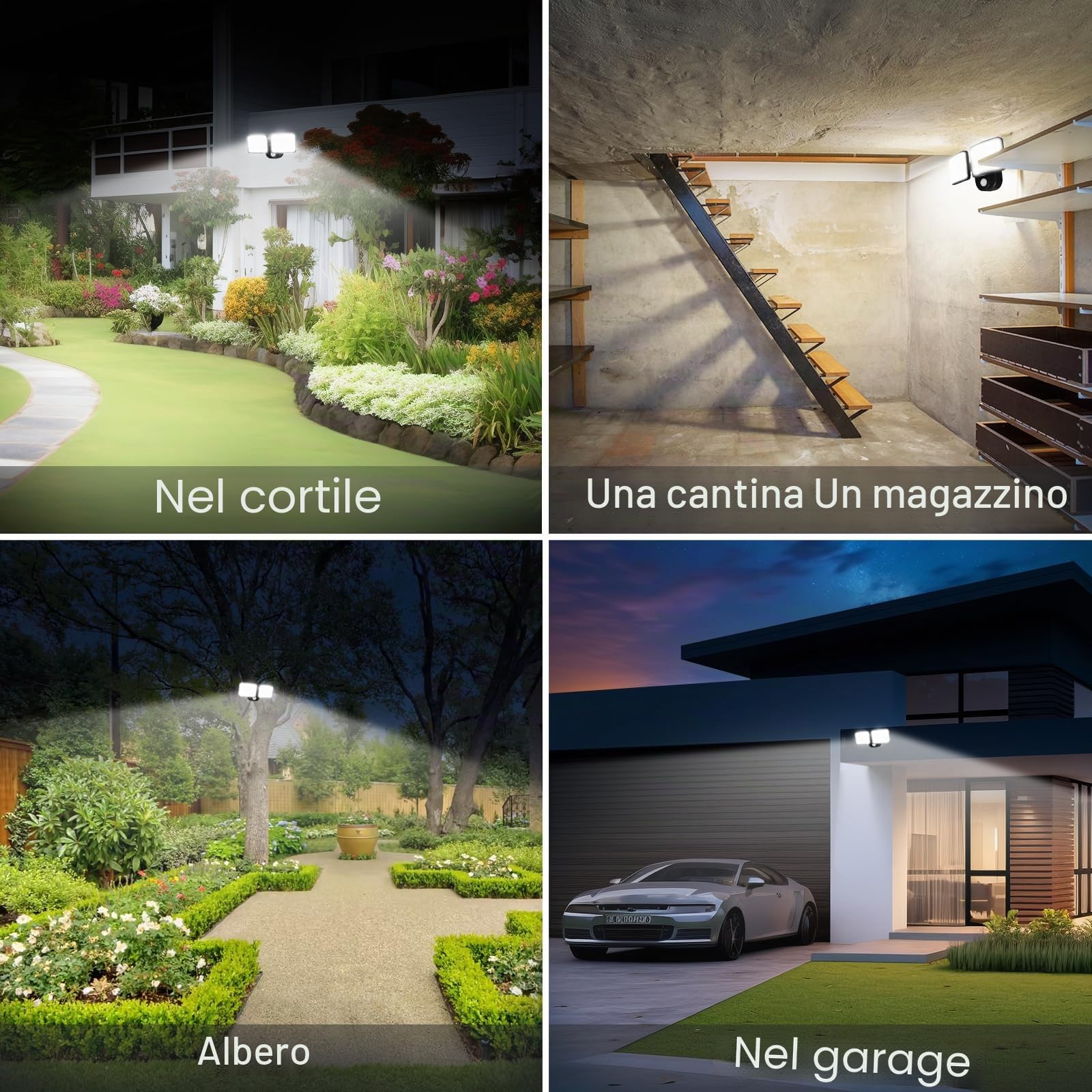 Batteria ricaricabile con sensore di movimento esterno (durata 1-3 mesi), 1000 & 2500 lm, lampada esterna con sensore di movimento, ricarica USB, per garage, giardino, cortile, porte di casa