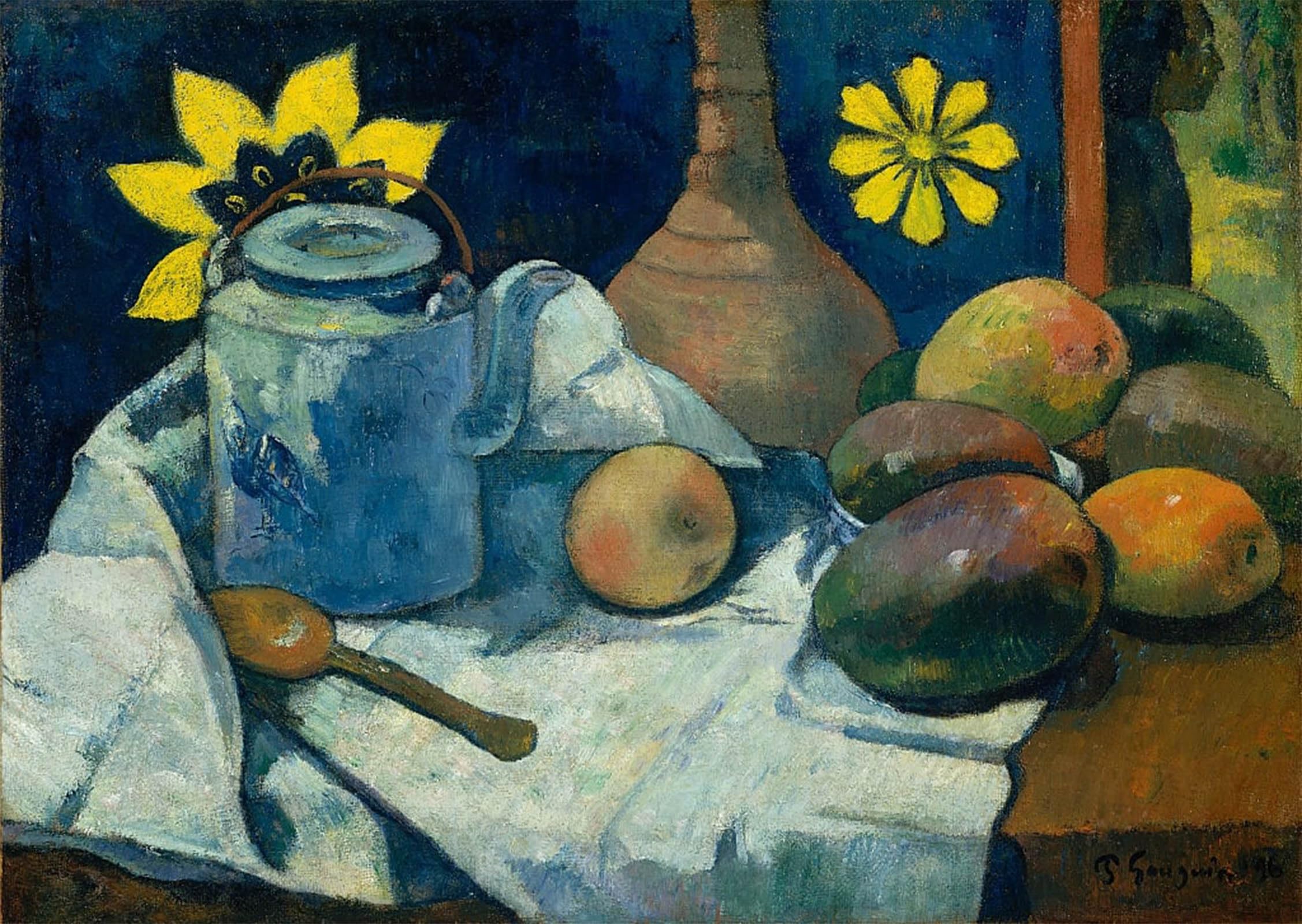 POSTERIIk Vintage Classic Picture Landscape Artwork Still Life with Teapot and Fruit by Paul Gauguin Portrait Canvas Painting for Office Home Decor 60x90cm
