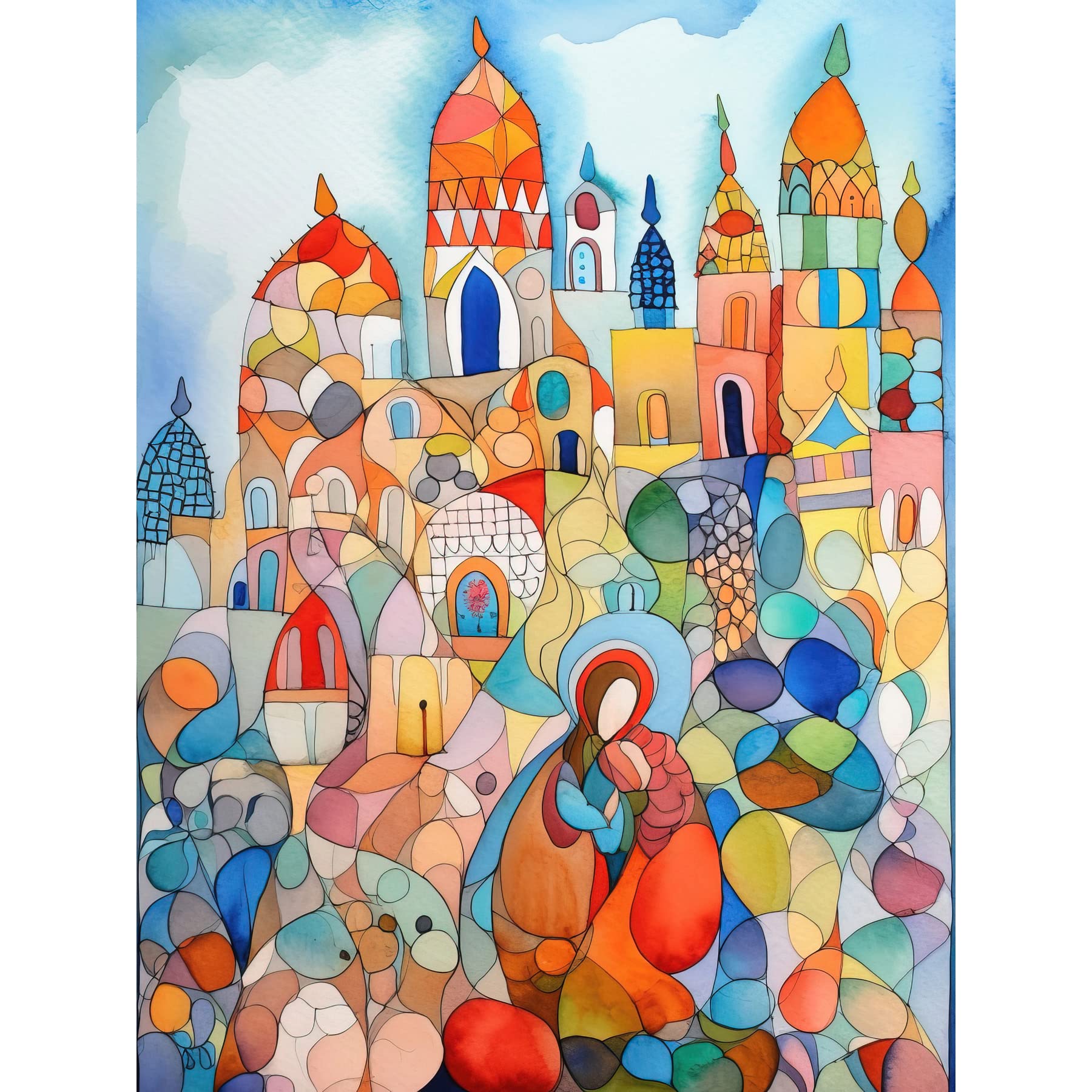 Artery8 Abstract Moroccan Cityscape Folk Art Large Wall Art Poster Print Thick Paper 18X24 Inch