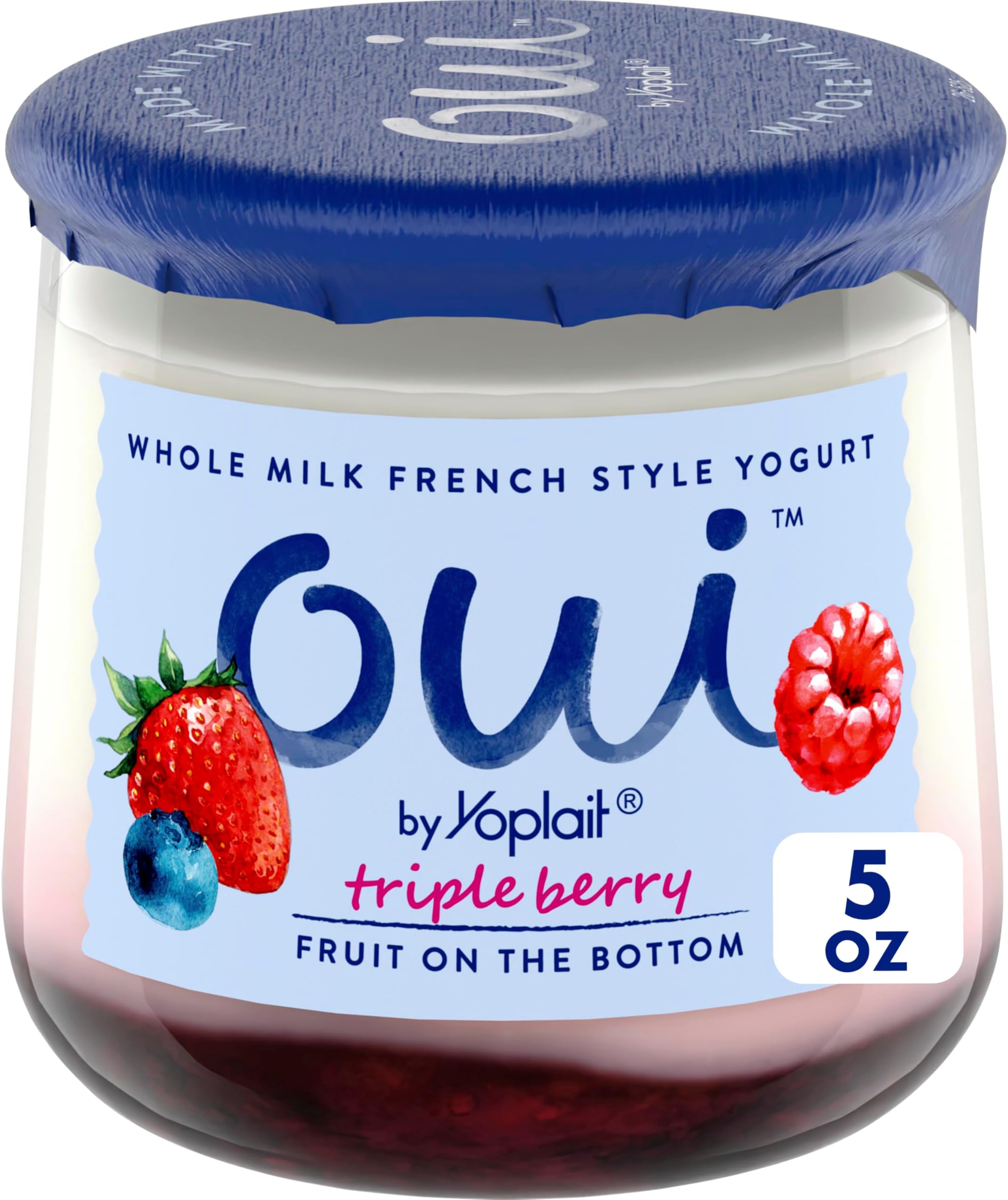Oui by Yoplait Whole Milk French Style Yogurt, Triple Berry, Fruit on the Bottom, 5 oz Jar