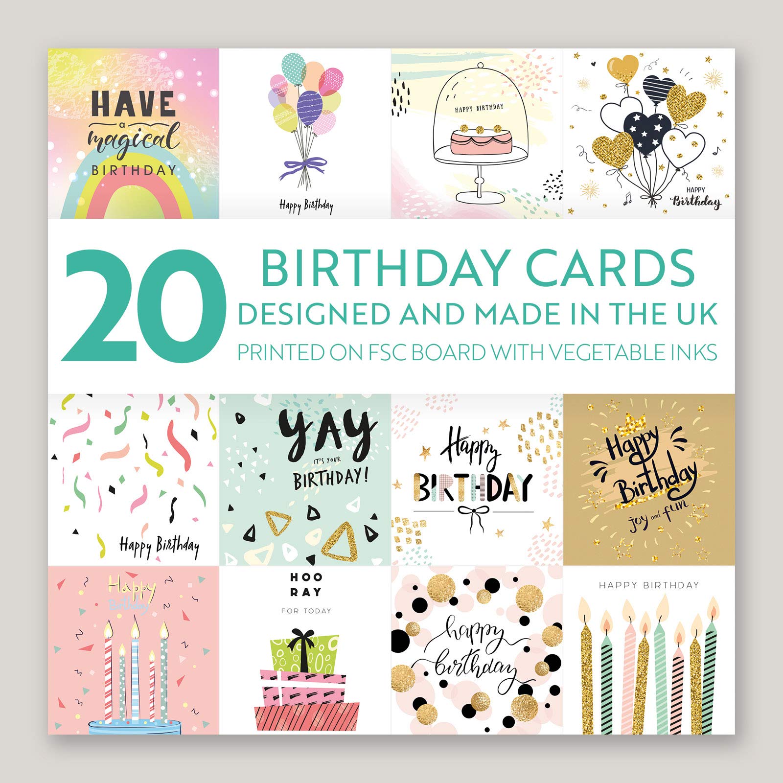 TRIXES 20-Pack Ladies Happy Birthday Cards - Premium Greeting Cards with Envelopes - Multipack Designed and Made in the UK - 20 Fun Designs