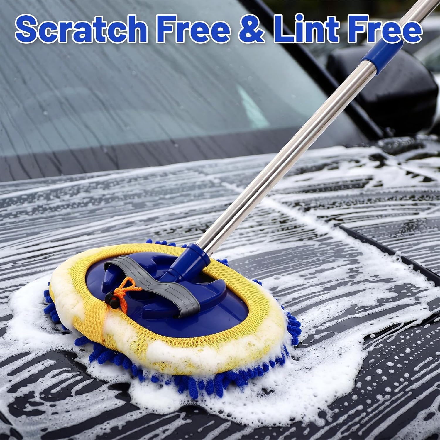 4 Pack 360° Spin Mop with 4 Microfiber Mop Refills, Extendable 63" Stainless Steel Handle for Easy Floor, Ceiling, Wall & Window Cleaning, Household Mops(Blue)
