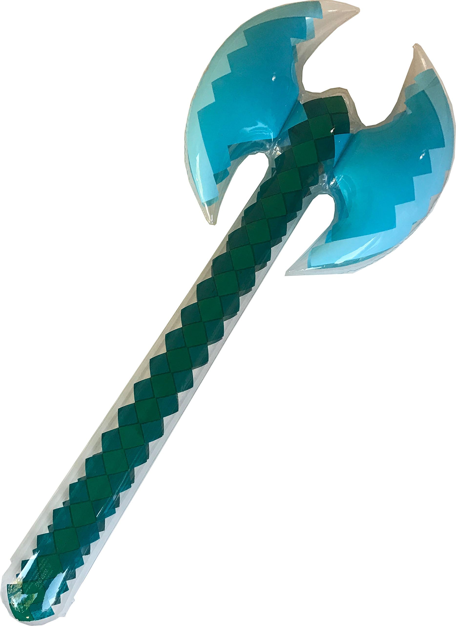 Inflatable Diamond Axe - Mine Pixel Craft - Blow Up Birthday Party Favors - Gift Bags - Pool Parties - Halloween Costumes - Boys & Girls