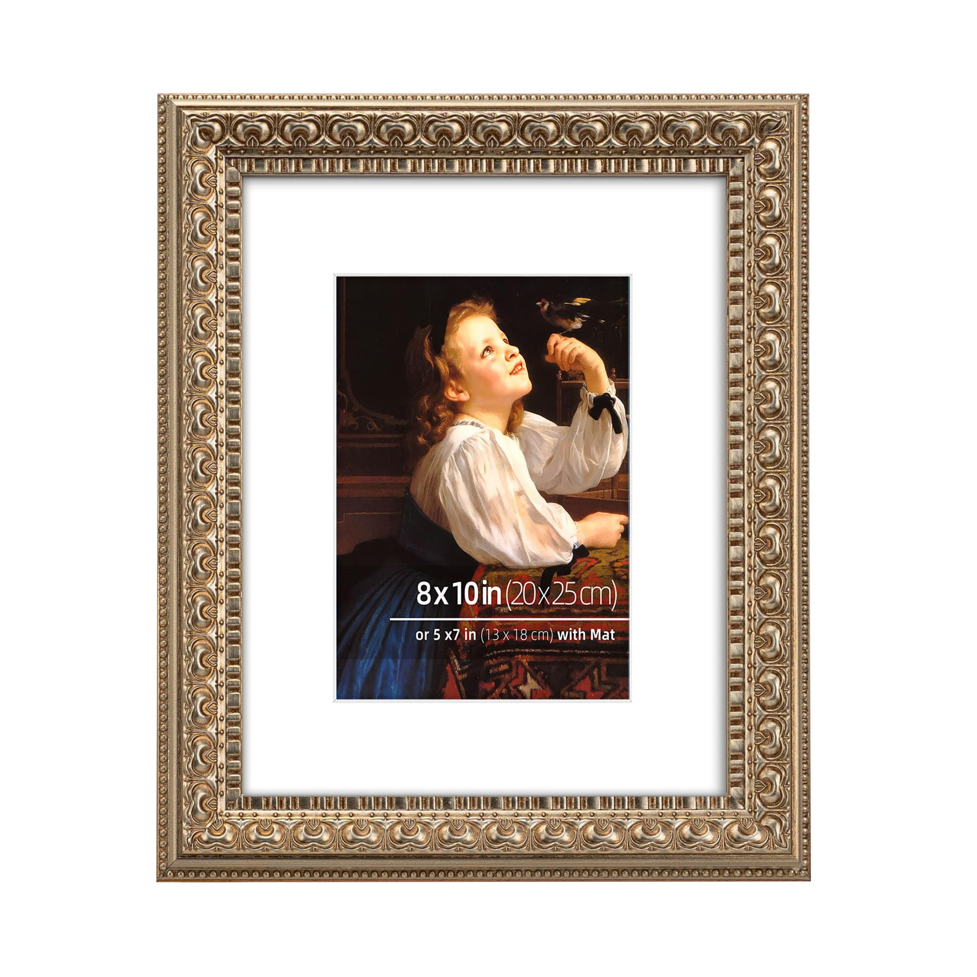 Eitida Antique Silver 8X10 In Ornate Vintage Wood Picture Frame, Matted For 5X7 Photos, Real Glass Protection, Tabletop Or Wall Mounting Display