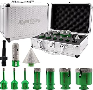 Diamond Core Drill Bits Kit - 7pcs 6/6/6/20/25/35/50mm+1pc 2" Beveling Chamfer Bit+1pc 3/4" Diamond Finger Milling Bit+SDS Adapter to 5/8-11" Thread for Porcelain Ceramic Tile Granite Marble