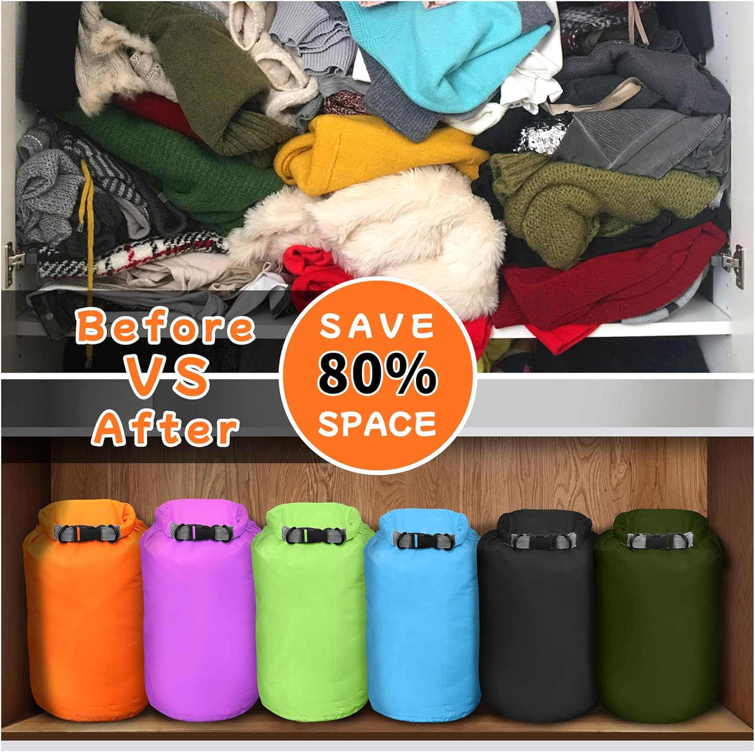 Desoto Waterproof Dry Bag 2 packs, 2L/5L/10L/20L/40L/70L Dry Sack Lightweight Portable, Dry Storage Bag to Keep Gear Dry Clean for Kayaking, Gym, Hiking, Swimming, Camping - Image 3