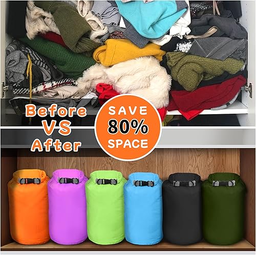 Miniatura 9 de Desoto Bolsa seca impermeable, 2 paquetes, 10L20L40L70L, saco seco ligero, portátil, bolsa de almacenamiento en seco para mantener el equipo limpio