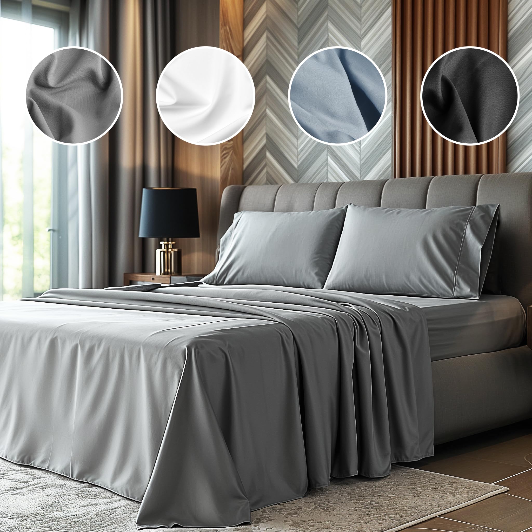 Simple Deluxe King Size 4 Piece Sheet Set, Lightweight Super Soft Easy Care Microfiber, Comfy Breathable