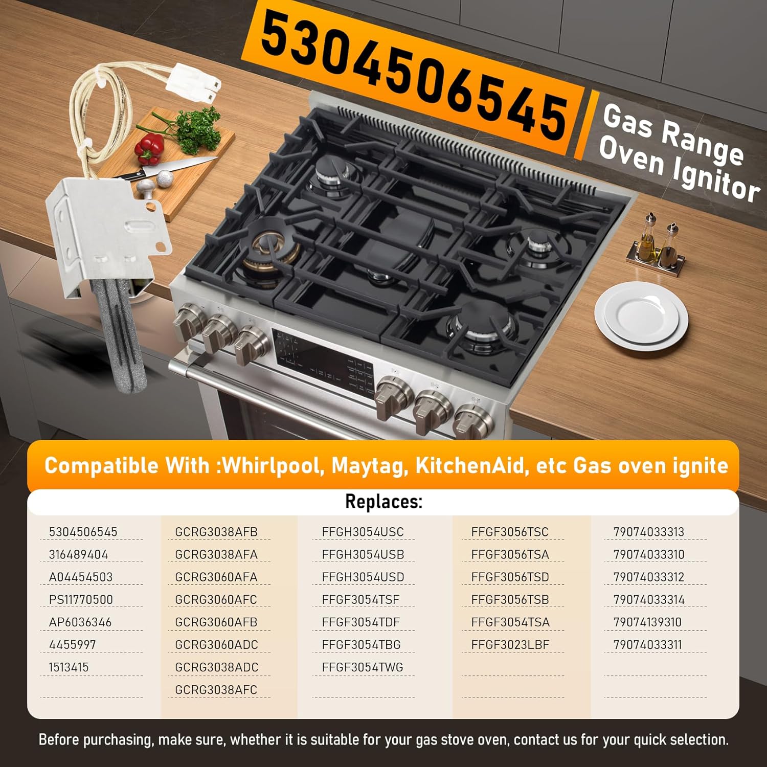 5304506545 316489404 Gas Range Oven Igniter Oven Igniter Replacement Parts Gas Range Igniter PS11770500 AP603646 A04454503 Gas Range Upper Broil Igniter（Specialized model Not Universal）