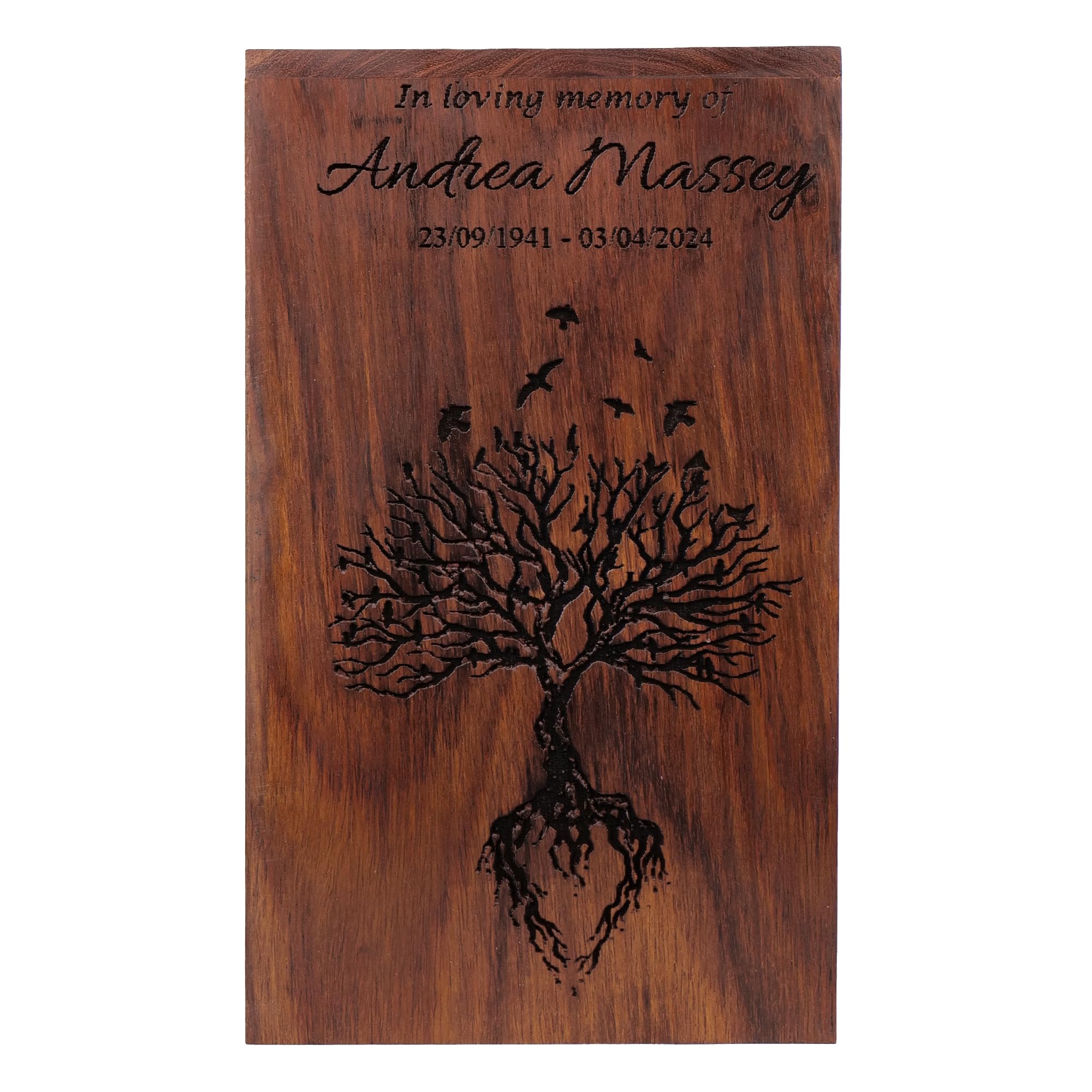 Personalized Wooden Cremation Urn for Human Ashes, Tree of Life with Birds Design, Memorial Burial Urn for Adult Male, Female, Dog, Cat & Pets – Customize Size XS to XXL (12 lbs to 250 lbs Capacity)