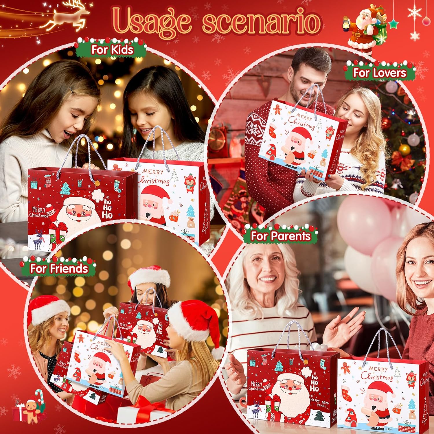 Skylety 24 Pcs Christmas Gifts Bulk for Coworker Employee Women Men 6 Sets with 12oz Christmas Wine Tumblers Keychains Greeting Cards and Gift Bags for Xmas New Year Party Favors(Classic)