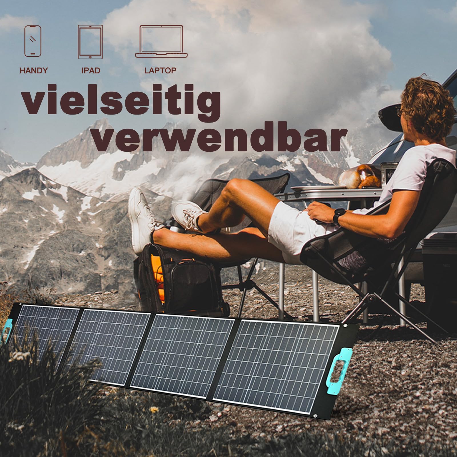 enjoy solar® faltbares Solarpanel Helios 200W 12V, 182mm Solarzellen 10 Busbars Solarpanel ideal für Wohnmobil, Balkonanlage, Gartenhäuse, Boot und Camping