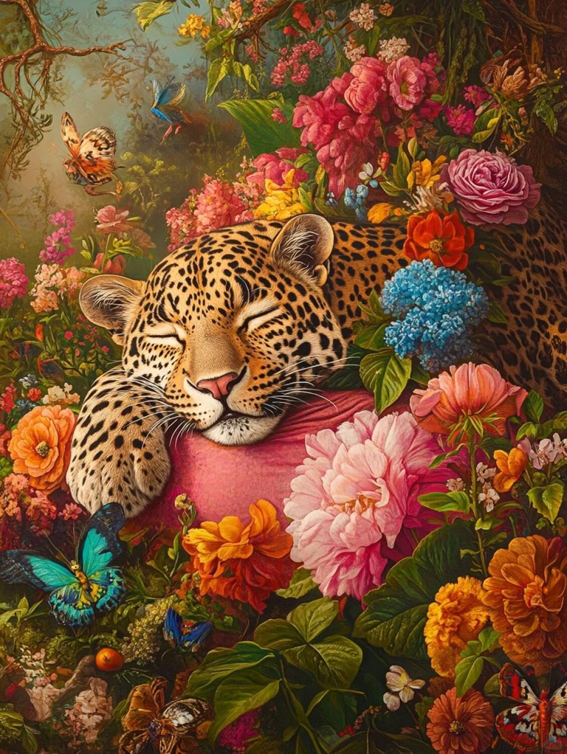 AxiangziK DIY Counted Cross Stitch Kits Leopard and Flowers 11CT 30x40cm