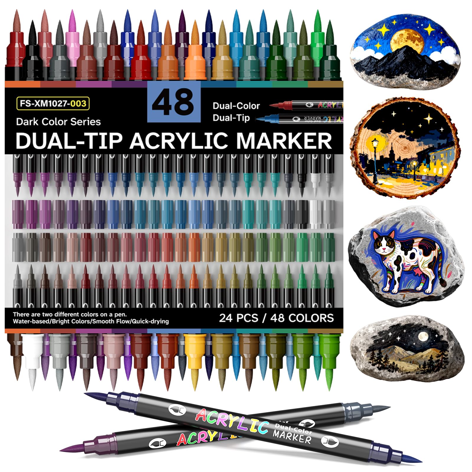 Alitastro Dual-color Acrylic Paint Pens 24 Pcs Dark Color Acrylic Markers