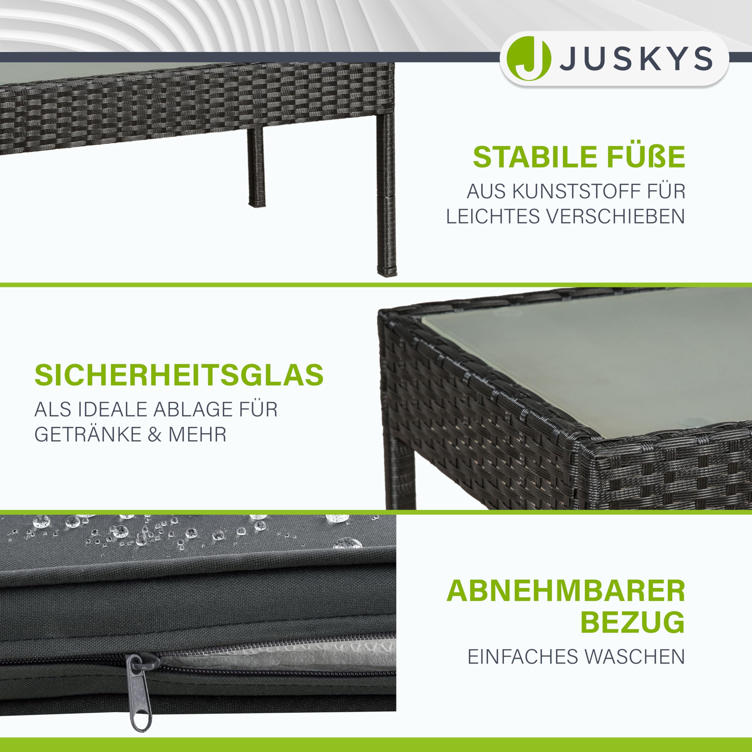 Juskys Polyrattan Gartenmöbel Set Trinidad mit Tisch, Sofa & 2 Stühlen - 4 Personen - Sitzkissen grau - Balkonmöbel Sitzgruppe Balkonset Garten Balkon