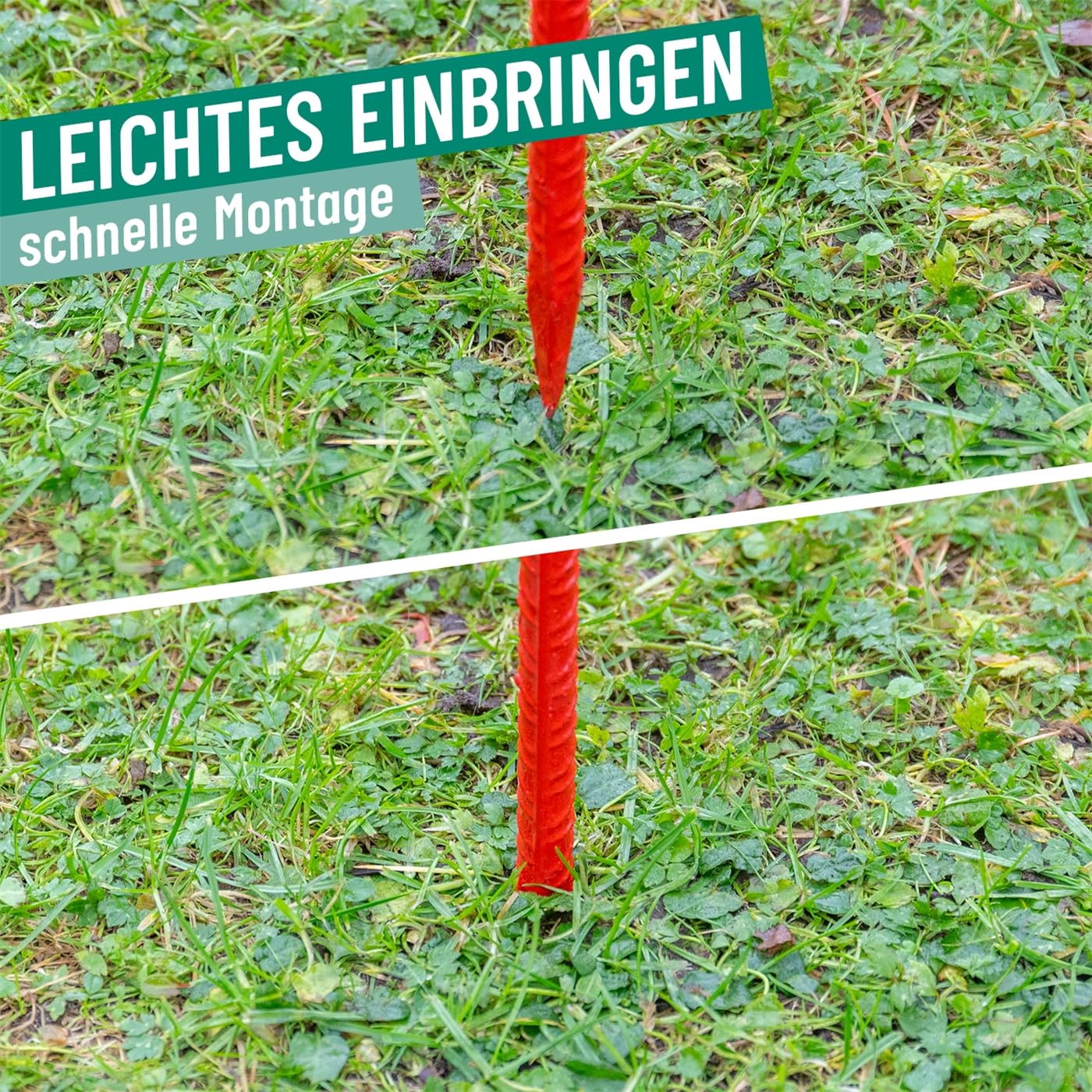 VOSS.farming 10x Laterneneisen, Pfahl mit UVV-Sicherheitsbügel, Halter für Absperrband, Ø12mm Riffelstahl, 145cm Länge, rot lackiert